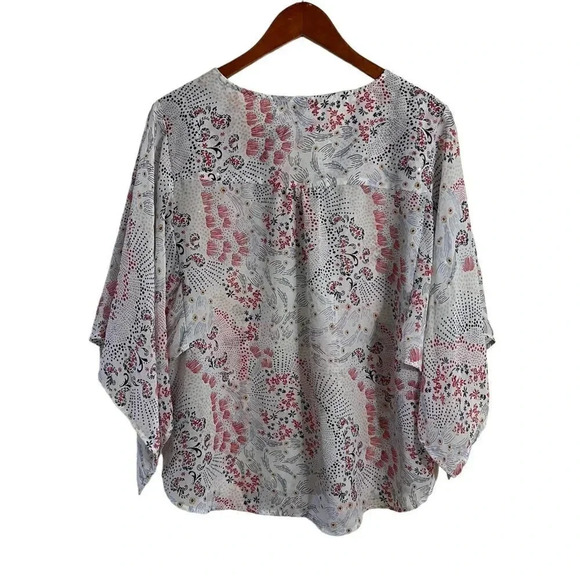 Zac & Rachel Sheer Flowy Blouse Size Large Metallic Embroidered V Neck Relaxed - Picture 2 of 5